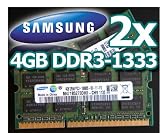 Produkt-Bild: 8GB Dual Channel Kit 2x 4 GB SAMSUNG Original 204 pin DDR3-1333 PC3-10600 CL9 SO-DIMM f&uuml;r aktuelle DDR3 i5 + i7 Notebooks mit DDR3-1333Mhz Unterst&uuml;tzung