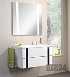 Badmöbelset 2 tlg. Vedro in Hochglanz weiß mit Glasintarsie Schwarz rechts vormontiert