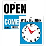 U. S. Stamp and Sign Come In/Open or Will Return Plastic Flip Sign with Clock Hands, 7.5 x 9 Inches (9382)
