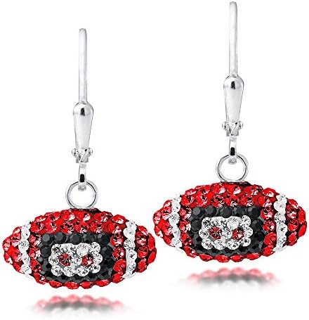 UNIVERSITY OF WISCONSIN CRYSTAL FOOTBALL PENDANT EARRINGS-STERLING SILVER