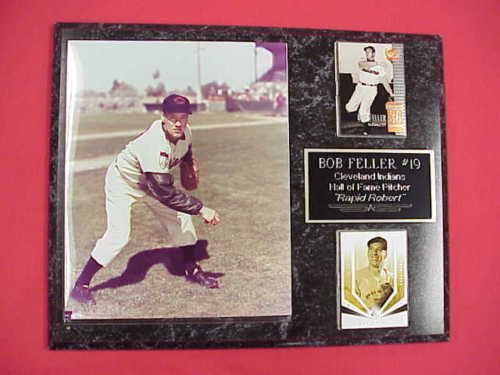 Indians Bob Feller 2 Card Collector Plaque