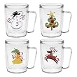 Whimsical Christmas 18 oz Insulated Coffee Mug Set, Clear (4 designs)