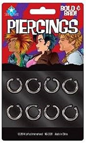 1 Pack of 8 Fake Body Piercings Costume Accessory