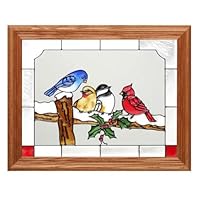 Birds on a Snowy Fence Painted Holiday Art Glass