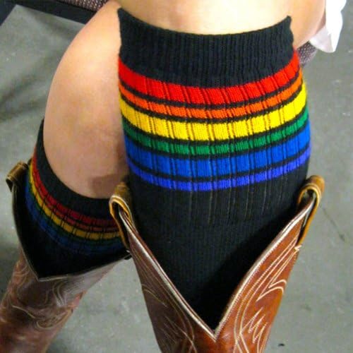 Pride Socks - Black Rainbow Striped Socks - Black, Red, Orange, Yellow, Green, Blue, Purple-22"