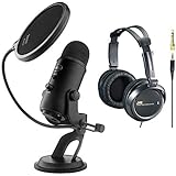Blue Microphones Yeti USB Microphone - Blackout Edition Bundle with JVC Full-Size Headphones and Knox Pop Filter