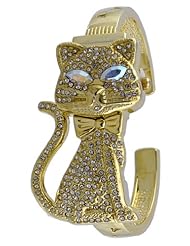 Varsales #3323-G Womens Gold Tone Lux the Cat Crystal Bangle Watch