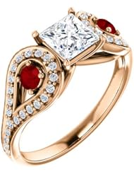 18K Rose Gold Round Cut Diamond and Ruby Ring -- LIFETIME WARRANTY
