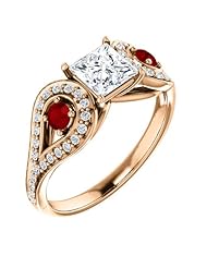 18K Rose Gold Princess Cut Diamond and Ruby Ring -- LIFETIME WARRANTY