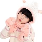 Snone可愛い キッズ帽子 マフラー 手袋セット フード付きマフラー フード付きスヌード 手袋付き 子供 可愛い ウサギ 耳付き マフラー モコモコ 厚手