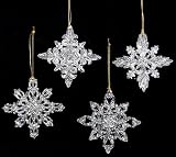 Set of 4 Iridescent Glitter Snowflake Christmas Ornaments