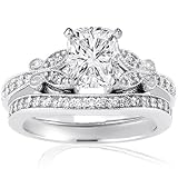 0.90 Ct Cushion Cut Diamond Fleur Wedding Rings Set CUT: VERY GOOD VVS1 GIA 14K GOLD