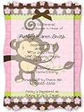 Monkey Girl - Personalized Vellum Overlay Baby Shower Invitations With Squiggle Shape