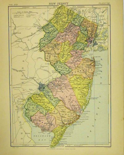 1884 MAP NEW JERSEY NORTH AMERICA BRITANNICA NINTH