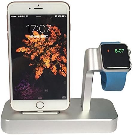 Apple Watch Charging Stand, iPhone SE 6S Plus Charging Dock Station, Apple iPad Pro Pencil Charger Stand, [2 in 1 Charging Dock], Solid Aluminum Charger Station for Apple Watch 38mm/ 42mm (Silver)