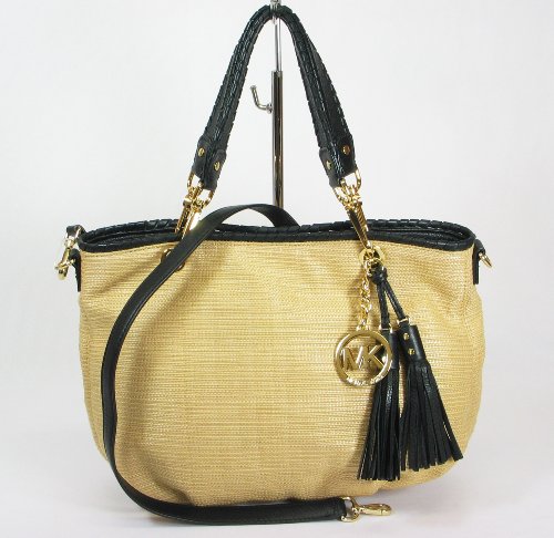 Michael Kors Bennet Medium Shoulder Canvas Bag, Natural/Black