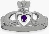Ladies 10 Karat White Gold Amethyst Claddagh Ring