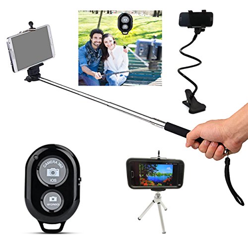 Extendable Selfie Stick - Handheld Monopod with a Complimentary Mini Tripod Stand & Lazy Cell Phone Holder & Bluetooth Remote for iOS & Android. This Selfie Stick is Compatible with iPhone 6 Plus 6 5S 5C 5 4S, Samsung Galaxy S6 S5 S4 S3, Note 4 3 2, LG G3 G2, Motorola Moto X G, Nexus 5, Sony Xperia