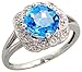 14 Karat Weissgold Steinen Ring, mit 0.04 Karat Brilliantschliff Diamanten & 2.63 Karat 7.5mm Kissenschliff Blau Topas Stein, (12mm) breit