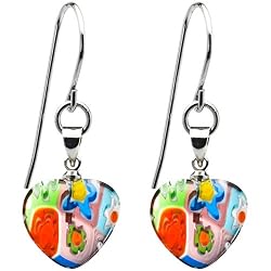 Handcrafted Multi Millefiori Heart Earrings