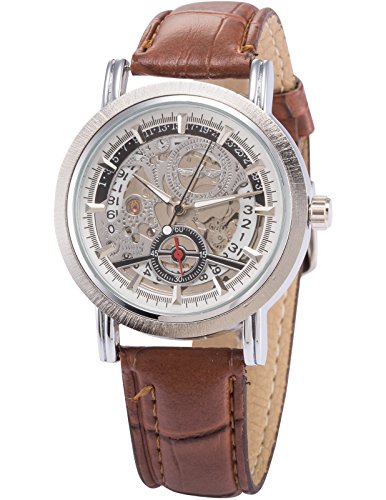 Ampm24 mens silver white skeleton automatic mechanical …