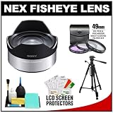 Fisheye Lens, Sony VCL-ECF1 .62x Fisheye Converter Lens with Tripod + 3 UV/FLD/PL Filters + Accessory Kit for Alpha NEX-3. NEX-C3, NEX-5, NEX-5N, NEX-7 & E-Mount 16mm f/2.8 Lenses