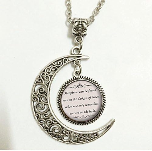 Charm Crescent Moon Harry Potter Quote Pendant - Inspirational Necklace - Silver Motivational Jewelry Gift for Women and Girls