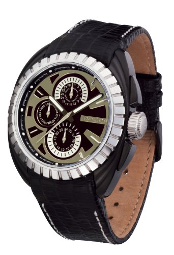 Police 'Trooper' Gents Black Leather Strap Watch With Black Dial