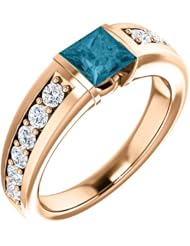 14K Rose Gold 5.00x5.00mm Princess Cut London Blue Topaz and Diamond Ring -- LIFETIME WARRANTY