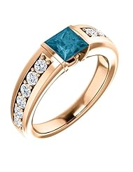 10K Rose Gold 5.00x5.00mm Princess Cut London Blue Topaz and Diamond Ring -- LIFETIME WARRANTY