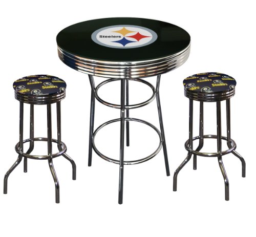 Where To Purchase 3 Piece Pittsburgh Steelers Logo Chrome Finish Black Pub Table With 2 Bar Stools Joan C Atkinset
