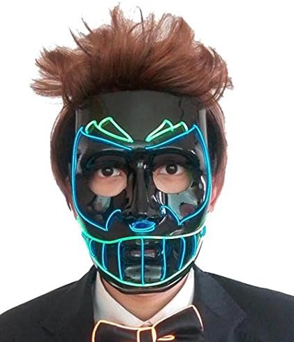galaxy&hkt cosplay EL Light Up monster Thunder led Halloween party Mardi mask (blue)