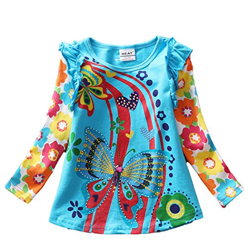 2015 NEAT Kid Girl Cotton Butterfly Lace Long Sleeve T Shirt Clothes 2-6 Years