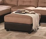 Oversized Square Tufted Two-Tone Ottoman Footrest in Brown Leather like Vinyl and Mocha Microfiber