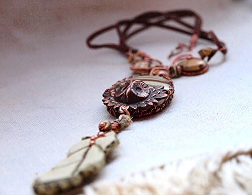 Copper Owl Picture Jasper and Leather Pendant