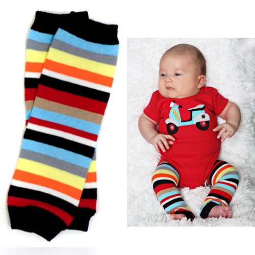 (182) NEWBORN Michael Red, blue, black, white Stripe baby boy leg warmers - up to 15 pounds