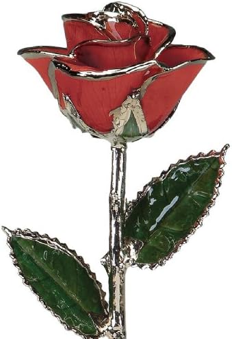 Red Laquered Platinum Dipped Long Stem Genuine Rose In Red Gift Box
