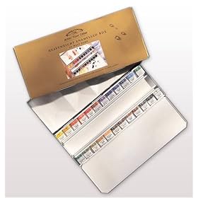 Winsor & Newton 24 Half Pan Assorted Water Colour Paints In a Heavyweight Enamelled Box