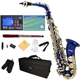 Mendini by Cecilio MAS-BL+92D+PB Blue Lacquer E Flat Alto Saxophone with Tuner, Case, Mouthpiece, 10 Reeds and More