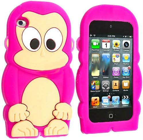 iTitan Hot Vibrant Pink {Chimp Monkey} Soft and Smooth Silicone Cute 3D Fitted Bumper Gel Case for iPod 4 (4G) 4th Generation iTouch by Apple "Durable and Slim Flexible Fashion Cover with Amazing and Creative Cartoon Design"