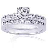 1.15 Ct Asscher Cut Diamond Engagement Wedding Rings Set VS2 EGL CUT: VERY GOOD