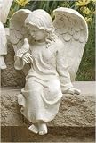 Ivory Stone Cherub Angel & Bird Garden Statue 7.5