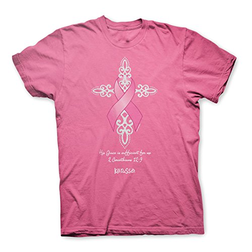 Pink Ribbon Glitter Cross 2 Corinthians 12:9 Kerusso Christian Message Adult T-Shirt
