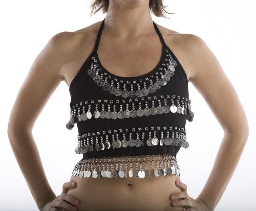 Camisole Halter Crop Top for Belly Dance - Dancing Costume Coins & Beads