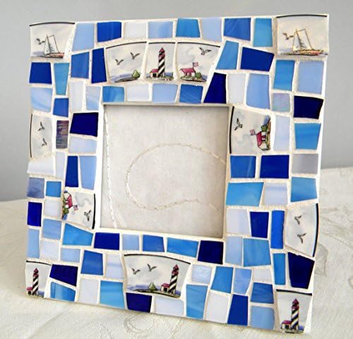 Nautical Mosaic Picture Frame - Stained Glass and Broken China Tiles