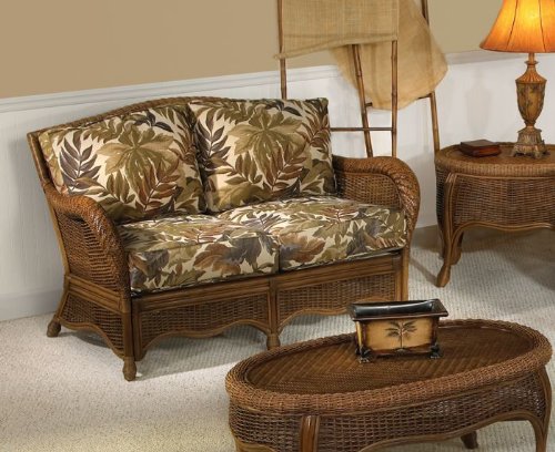 Full Frame Rattan & Wicker Loveseat w/ Cushions by Hospitality Rattan - Medium Wood (101-1333-PEC-L)