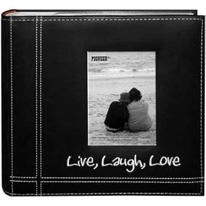 Pioneer-Embroidered-Stitched-Leatherette-Photo-Album-9-Inch-by-9-Inch-Black-Live-Laugh-Love