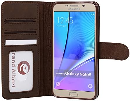 Note5 Case, Grand Albert Note5 Wallet Case N920i Case [Brown] - Premium Retro Recovery Genuine Leather Wallet Cover with [Card Slots] and [Strap] for Samsung Note5 N920i (Note5case Retro Brown)