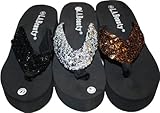 Womens LA BEUATY Sequin Platform Thong Flip Flops Wedge Sandal 