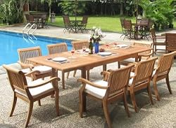 New 9 Pc Luxurious Grade-A Teak Dining Set - 94" Rectangle Table and 8 Stacking Arm Chairs [Model:ABb]